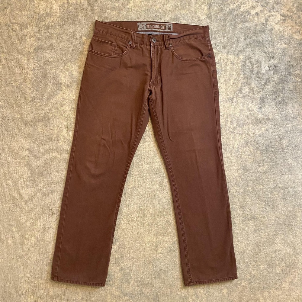 Op Jeans Mens 32x30 Burgundy Red Slim Straight Dark Wash Denim Casual Pants